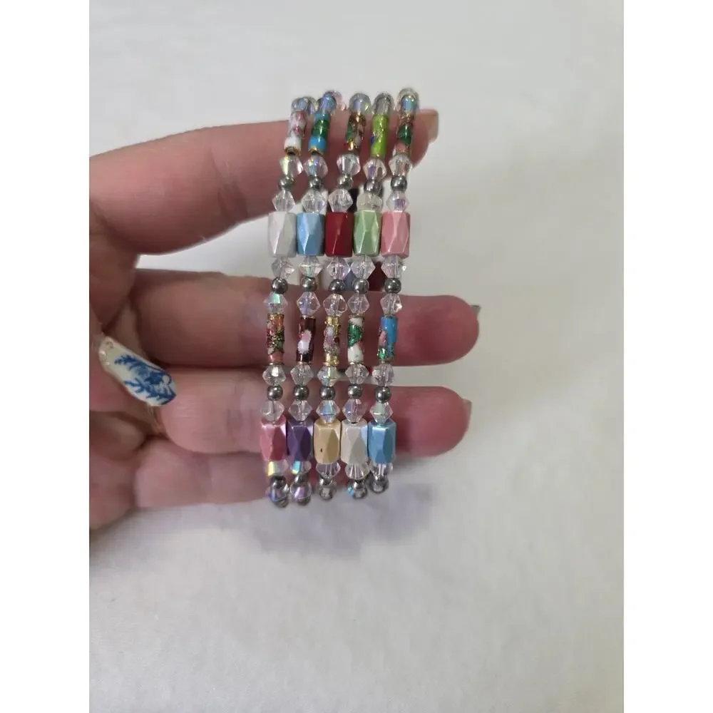Magnetic Hematite Beads Wrap Around Bracelet Multi Colored & Cloisonne Accents